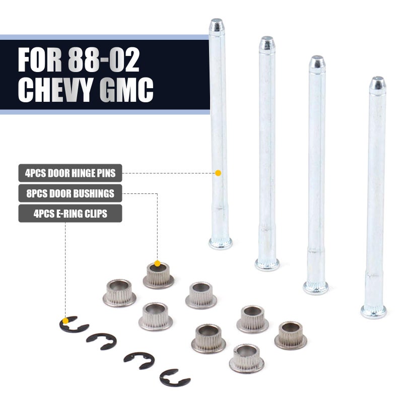 Flygun 16 PCS Car Door Hinge Pin Kit, Metal Rustproof Stabilized Door Hinge Roll Pin and Bushing Repair Kit, with E-Ring Clamp Mounting Accessories, Compatible with 1988-2002 Chevrolet GMC (Silver) - Image 4